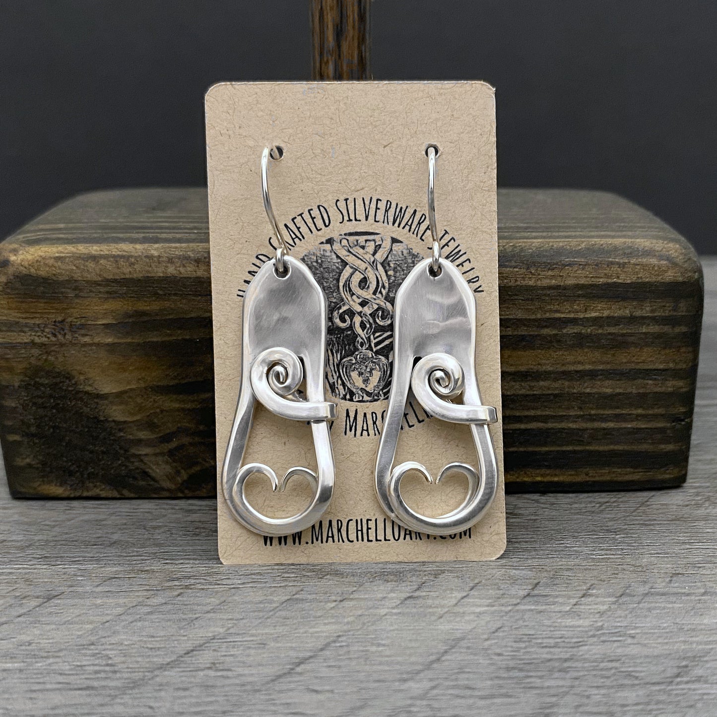 'Amour' Sterling Heart Fork Earrings