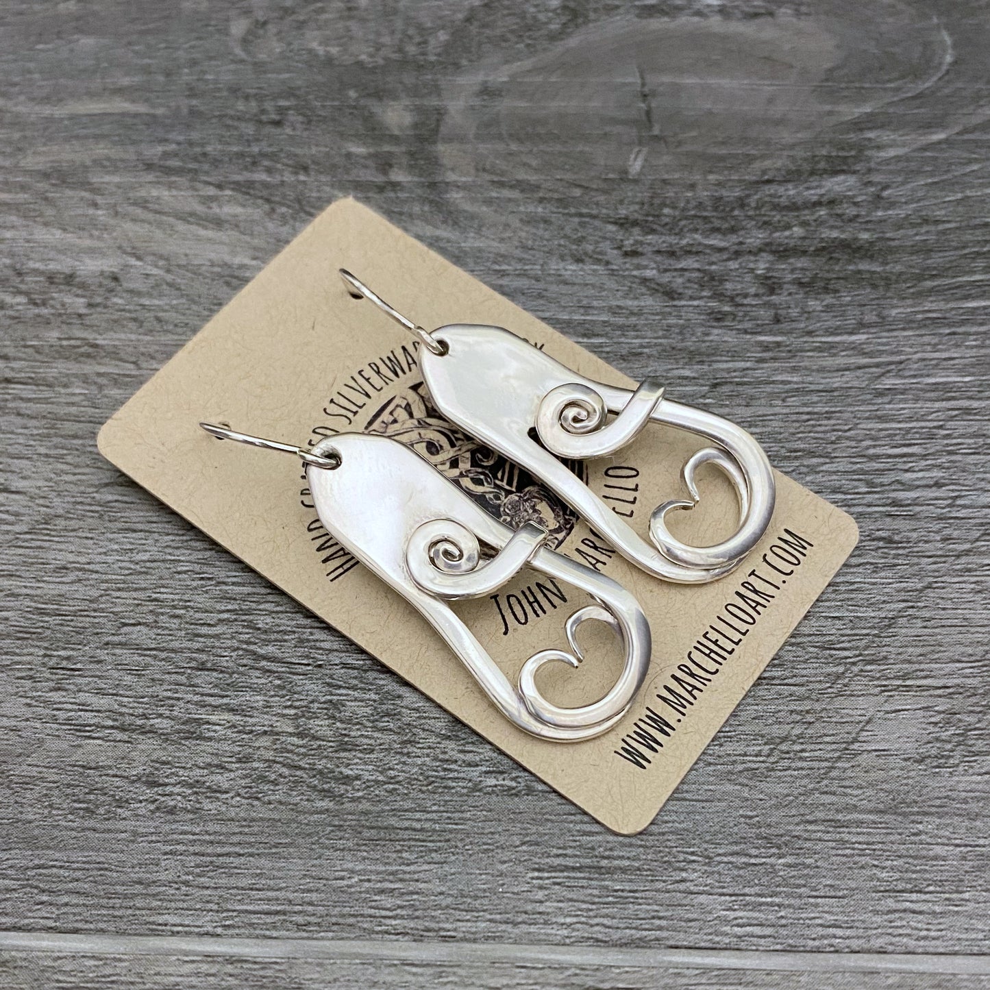 'Amour' Sterling Heart Fork Earrings