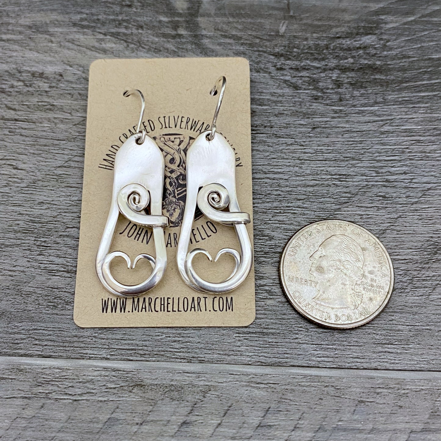 'Amour' Sterling Heart Fork Earrings