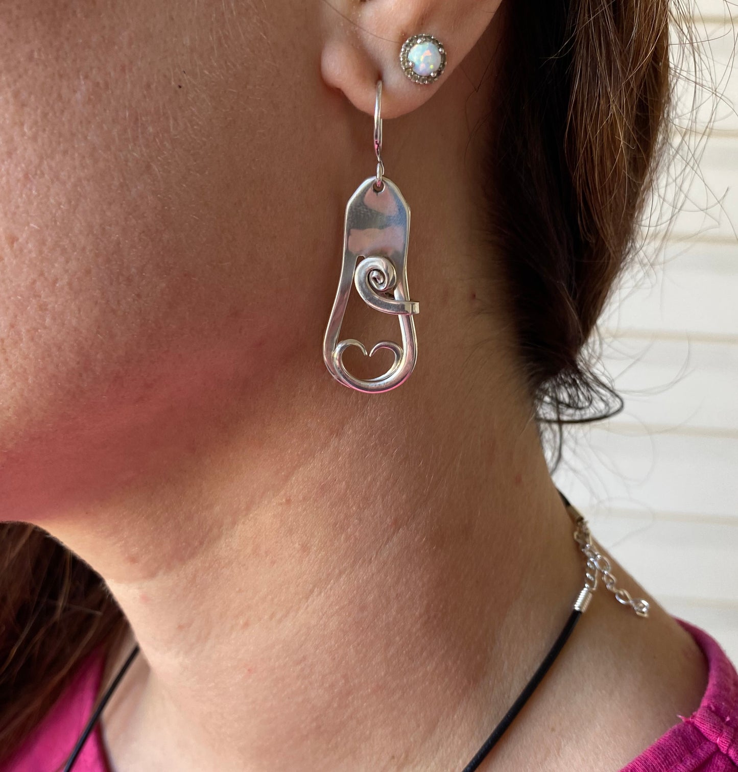 'Amour' Sterling Heart Fork Earrings