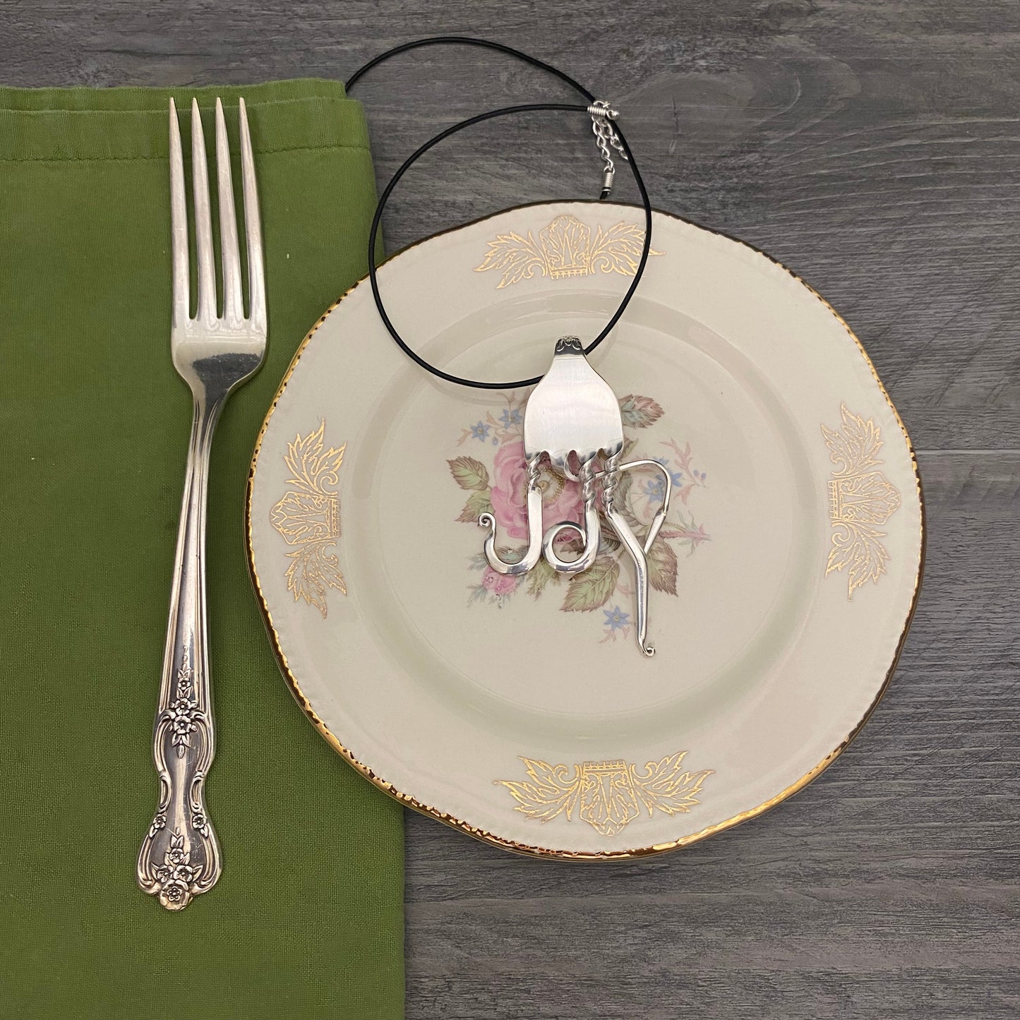 Statement Fork Necklace 'Joy' Written Word Jewelry