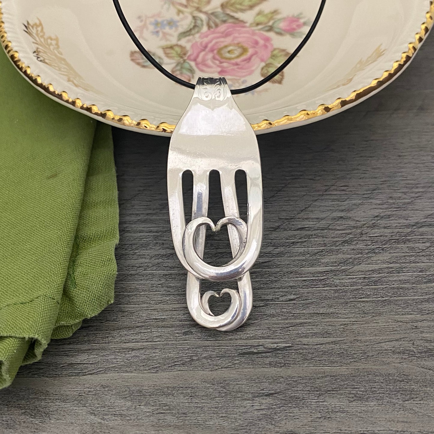 Recycled Fork Necklace with Hearts Made from Silverware 'Cherish'