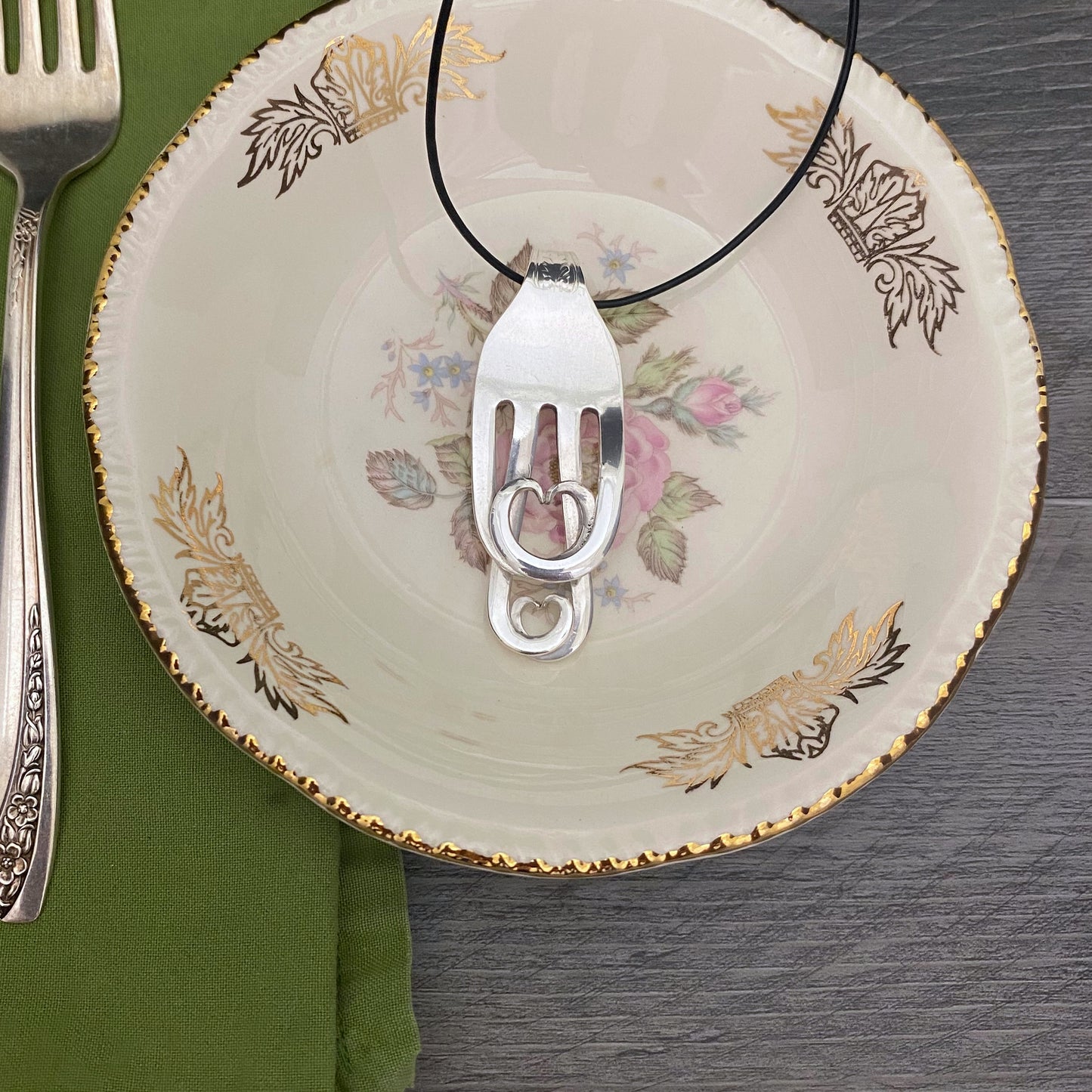 Recycled Fork Necklace with Hearts Made from Silverware 'Cherish'